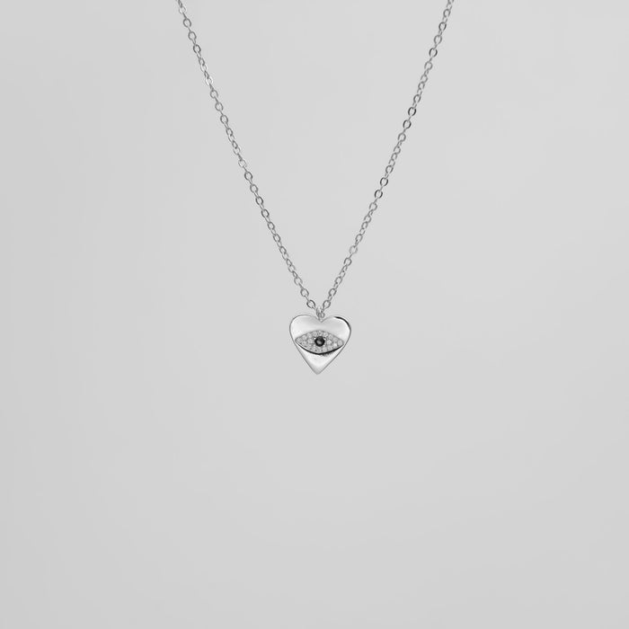 Silver Heart Pendant with a paved CZ Evil Eye.