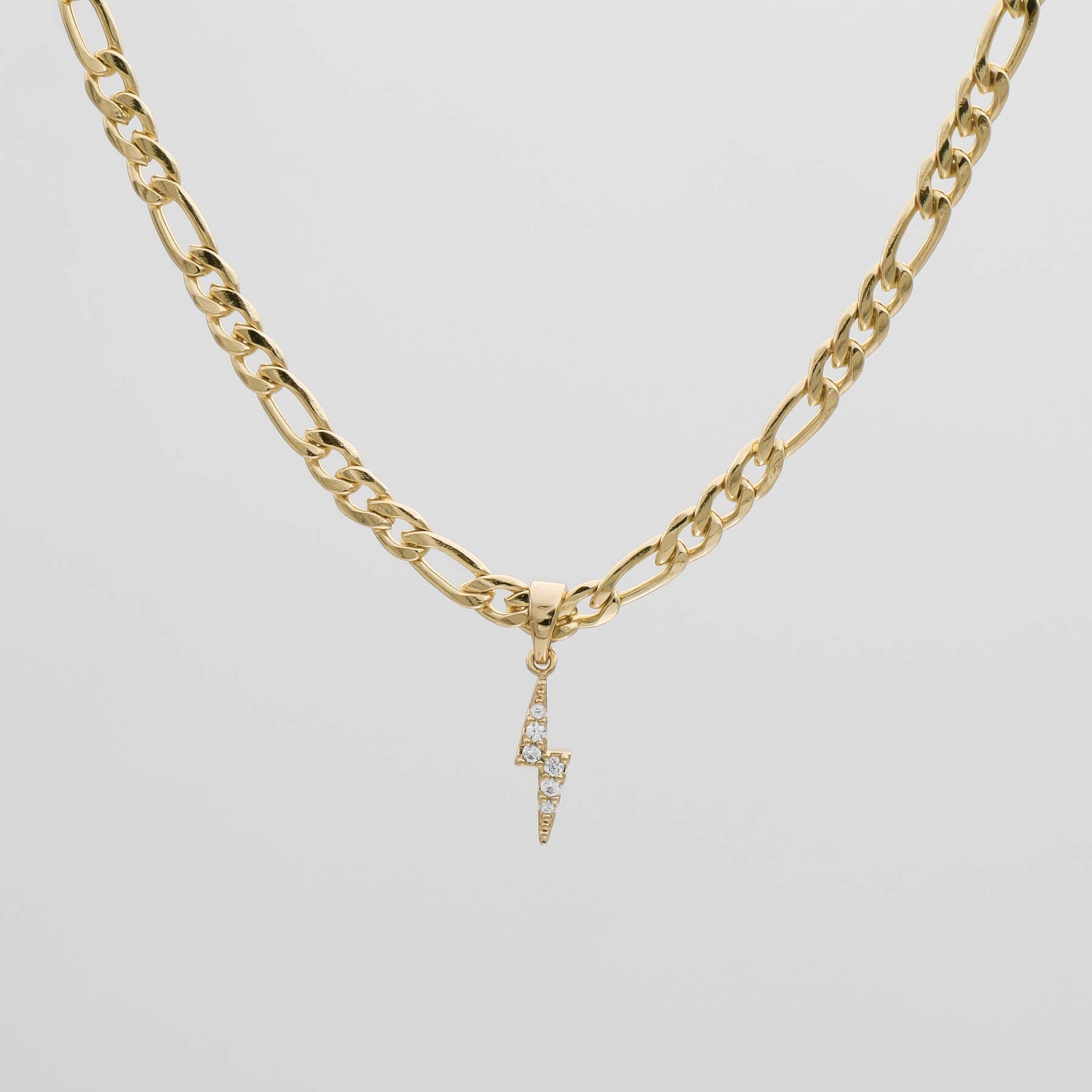 Pave Lightning Bolt Figaro Necklace