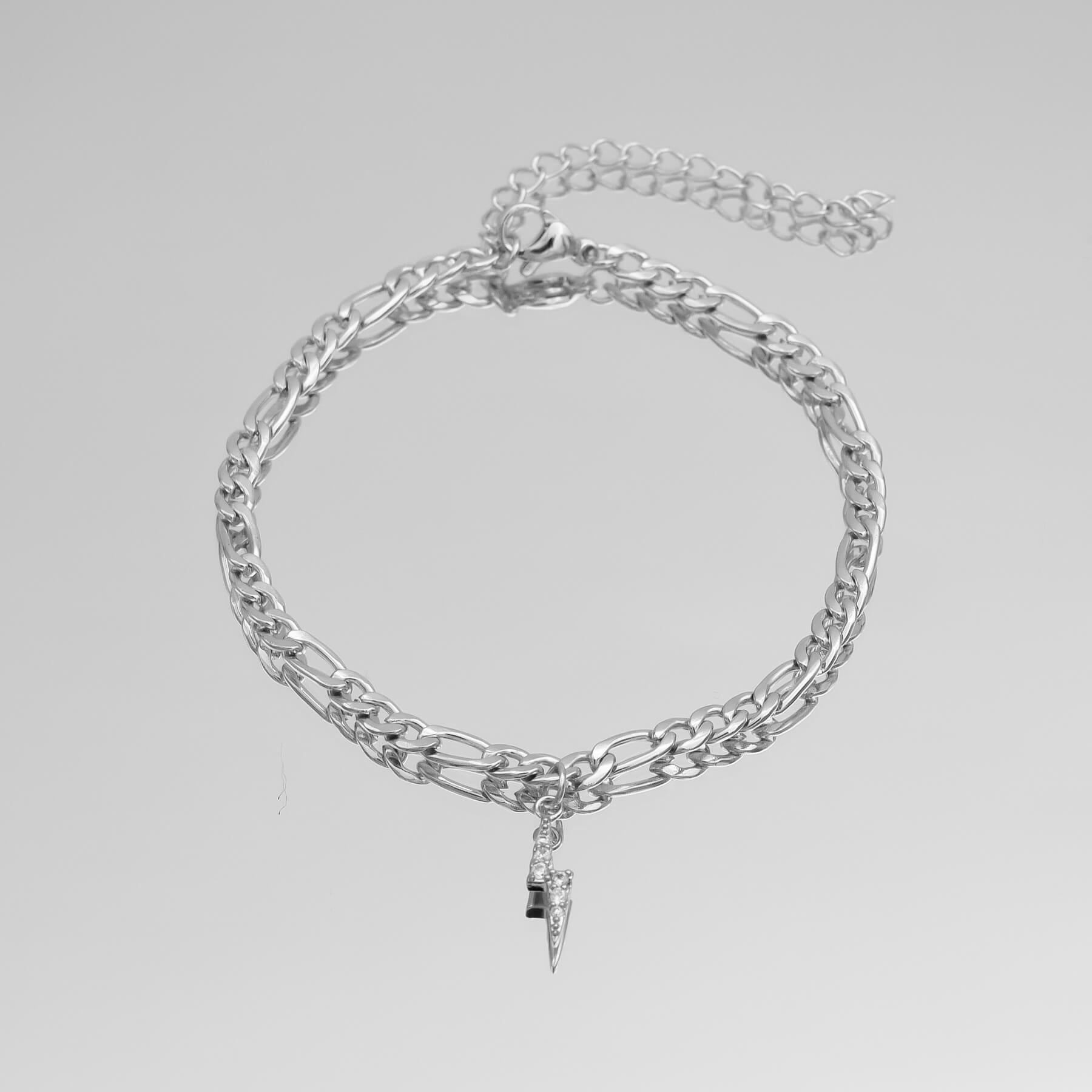 ICY Initial Anklet Figaro Style in silver chain