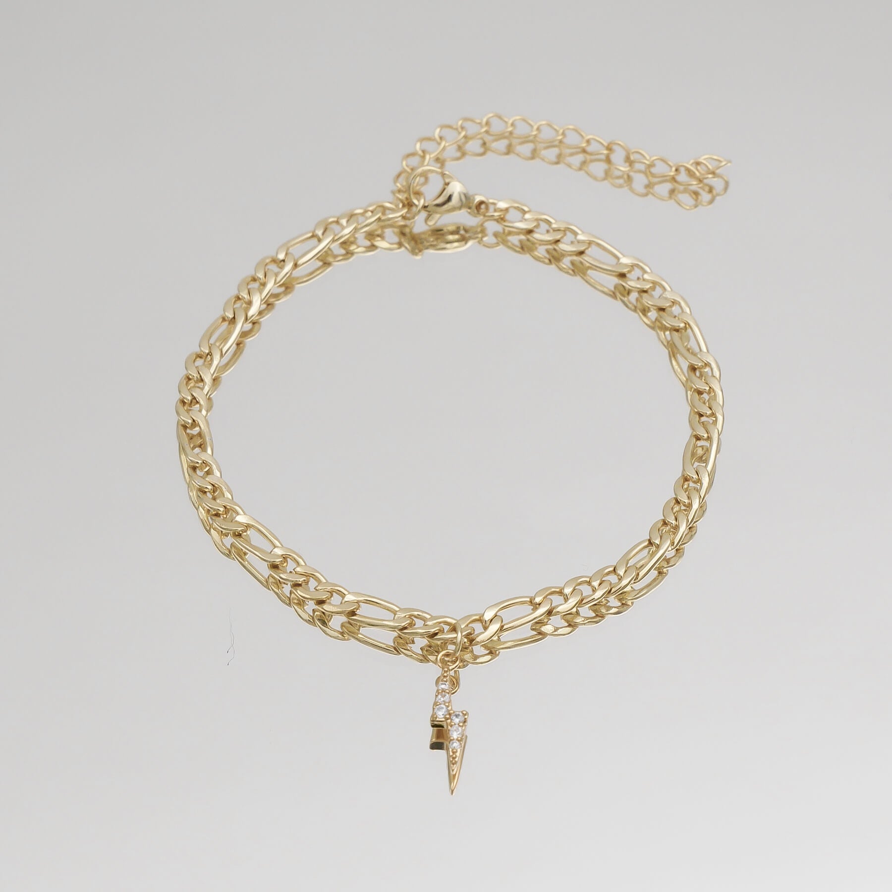 Pave Lightning Bolt Figaro Anklet