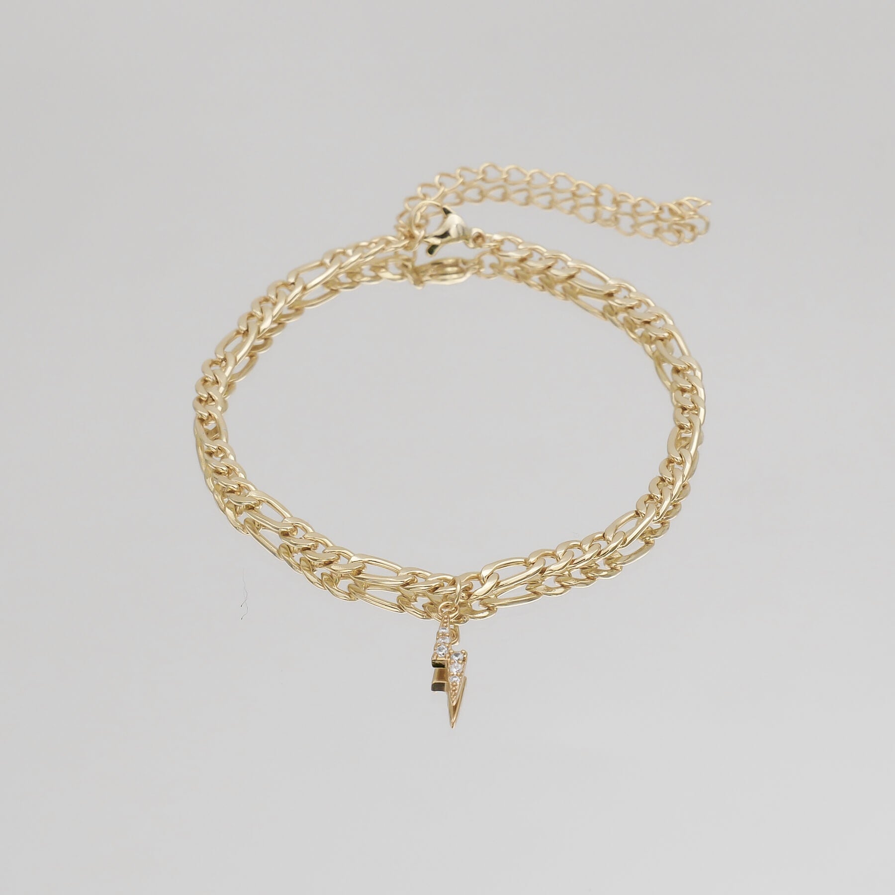 ICY Initial Anklet Figaro Style lightning bolt