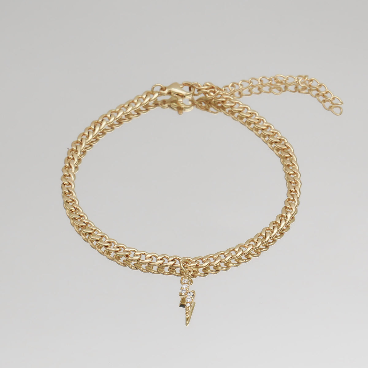 Pave Lightning Bolt Cuban Anklet