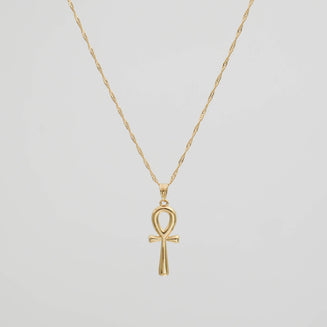 18K Gold Ankh pendant necklace, Egyptian hieroglyphic