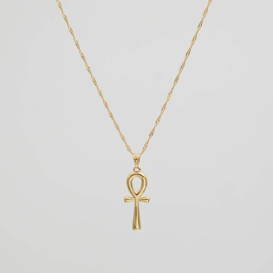 18K Gold Ankh pendant necklace, Egyptian hieroglyphic