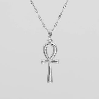 Silver plated steel Ankh pendant necklace, Egyptian hieroglyphic