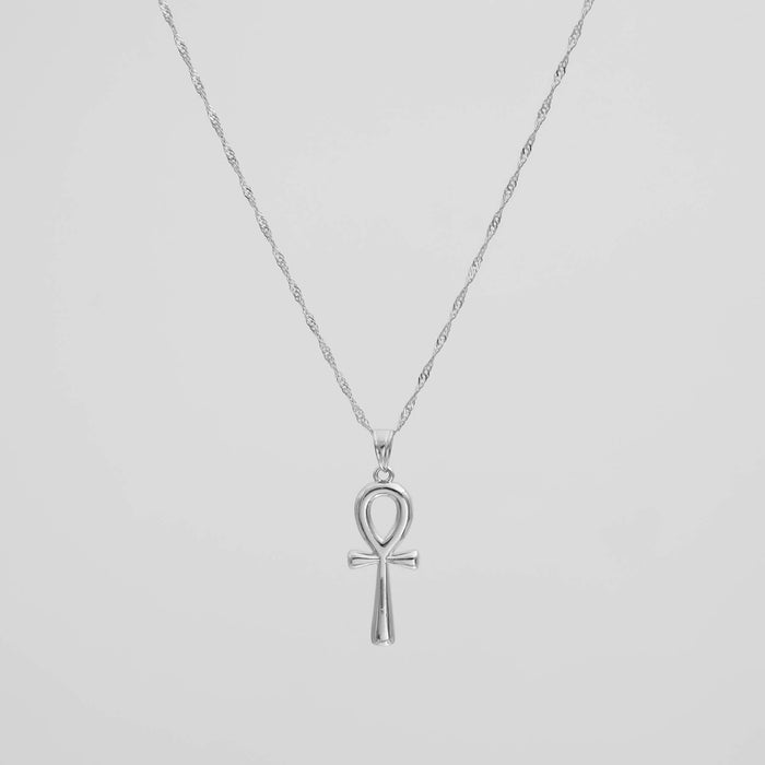 Silver plated steel Ankh pendant necklace, Egyptian hieroglyphic