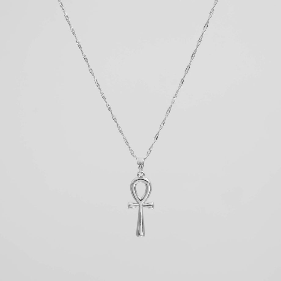 Silver plated steel Ankh pendant necklace, Egyptian hieroglyphic