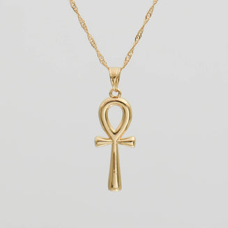 18K Gold Ankh pendant necklace, Egyptian hieroglyphic