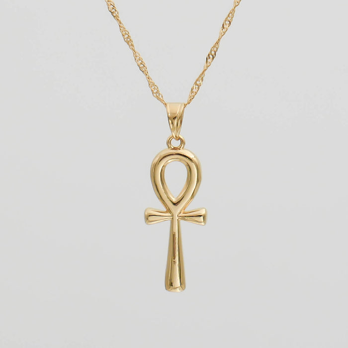 18K Gold Ankh pendant necklace, Egyptian hieroglyphic