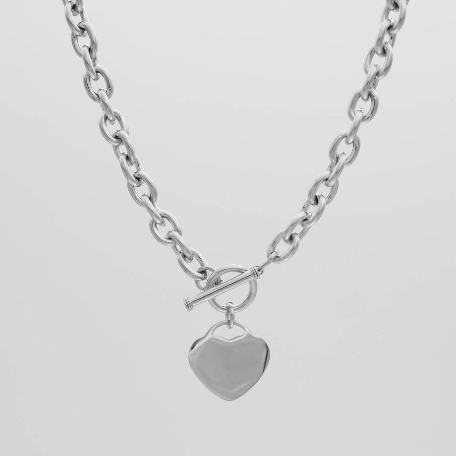 hayley heart t bar necklace in silver plated from prya