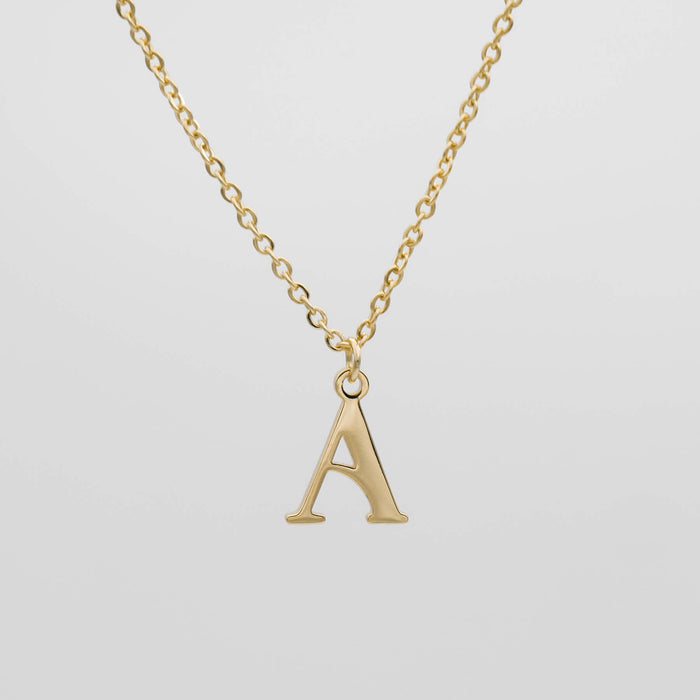 18k gold initial necklace featuring a beautifully crafted letter 'A' pendant on a classic chain