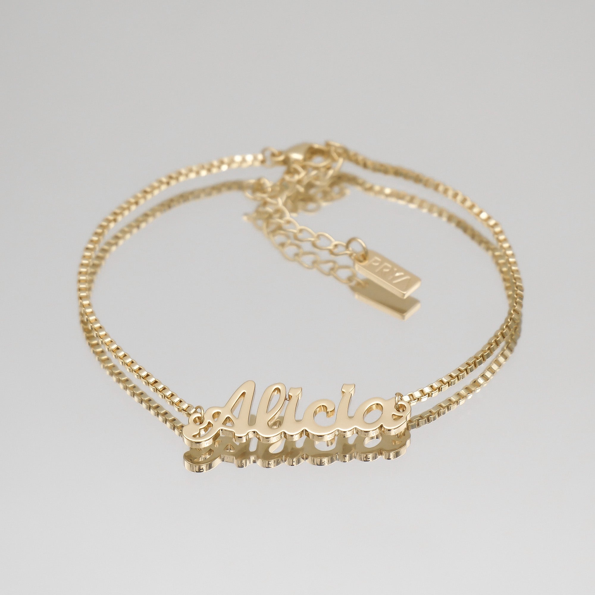Gold customised name anklet with box chain