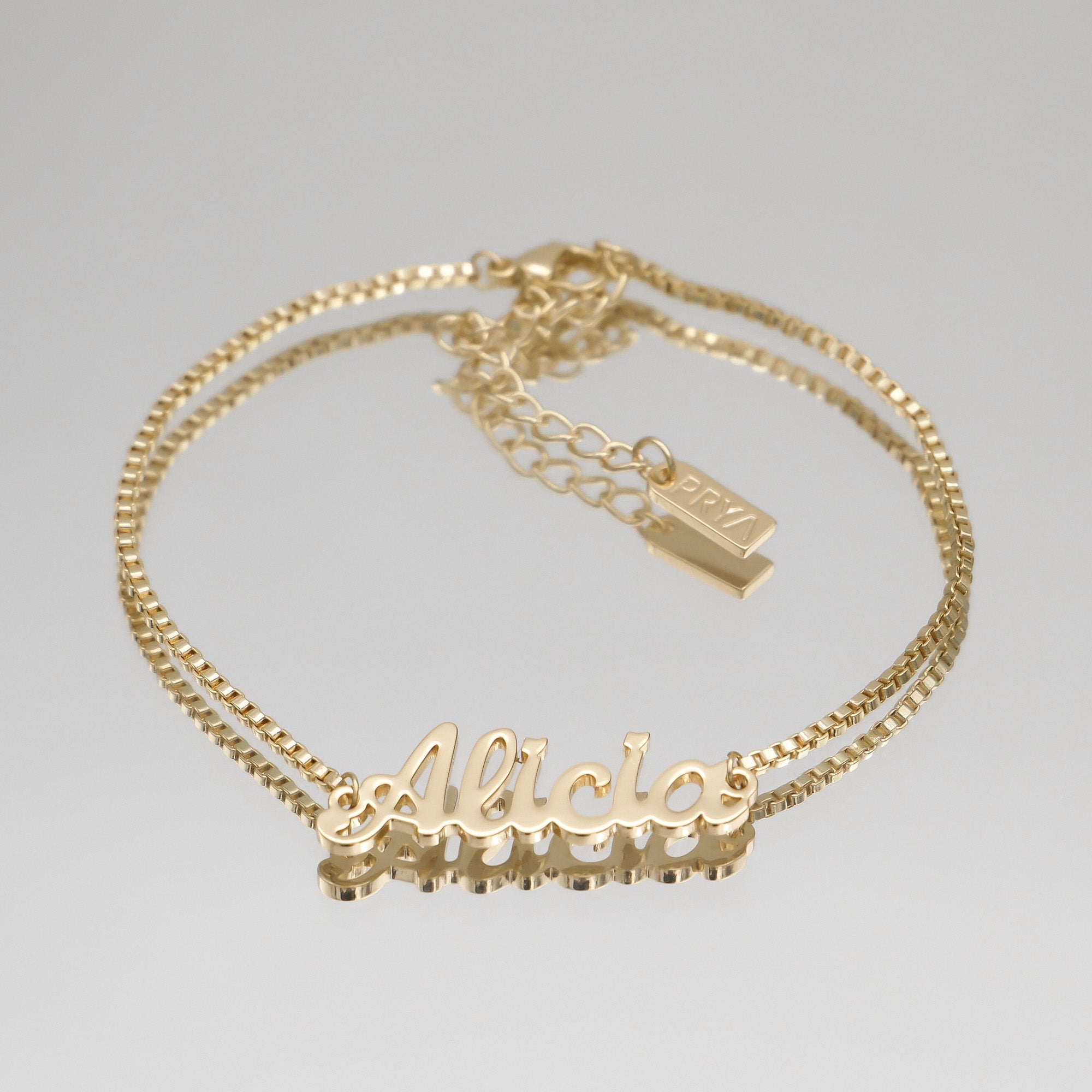 Gold Miami customised name anklet with box chain