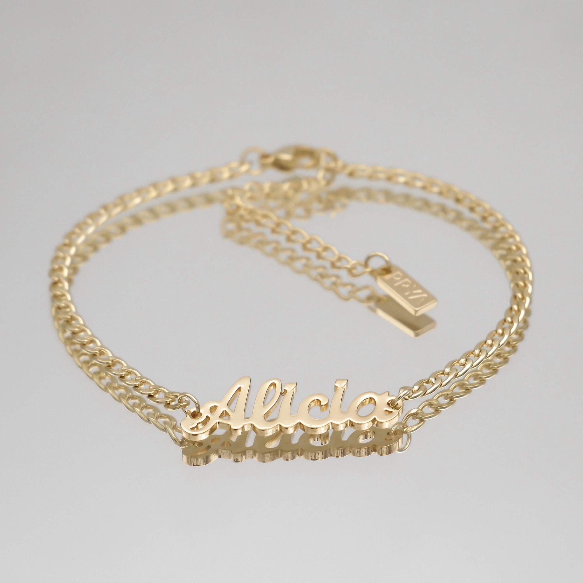 Gold Miami customised name anklet with Cuban chain