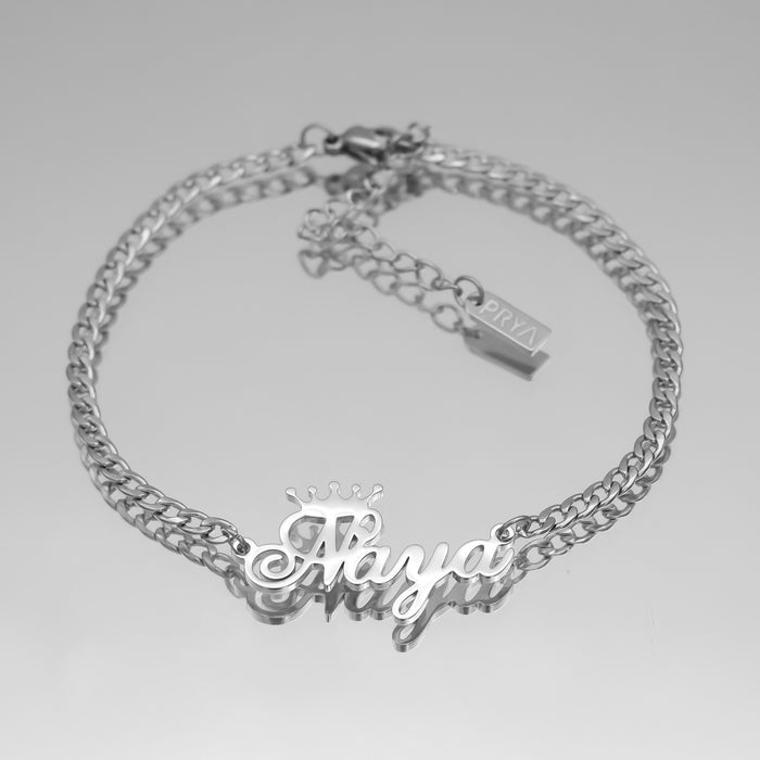 Silver Paris personalised name anklet