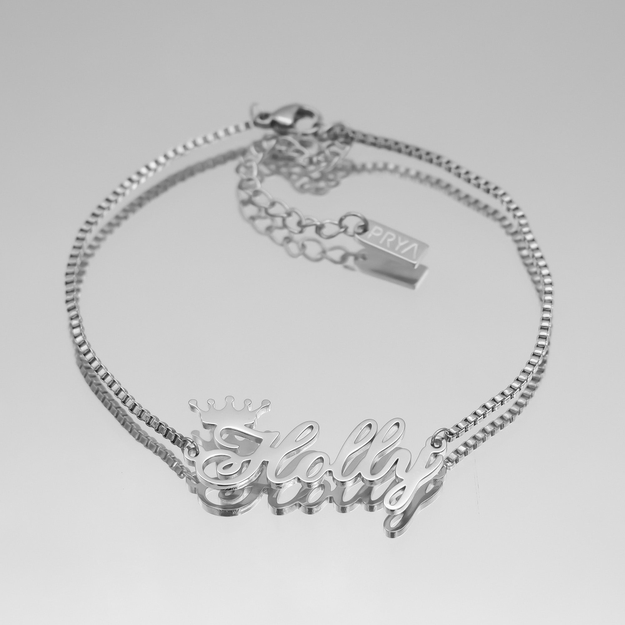 Silver personalised name anklet with box chain