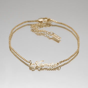 Gold custom name anklet with box chain style