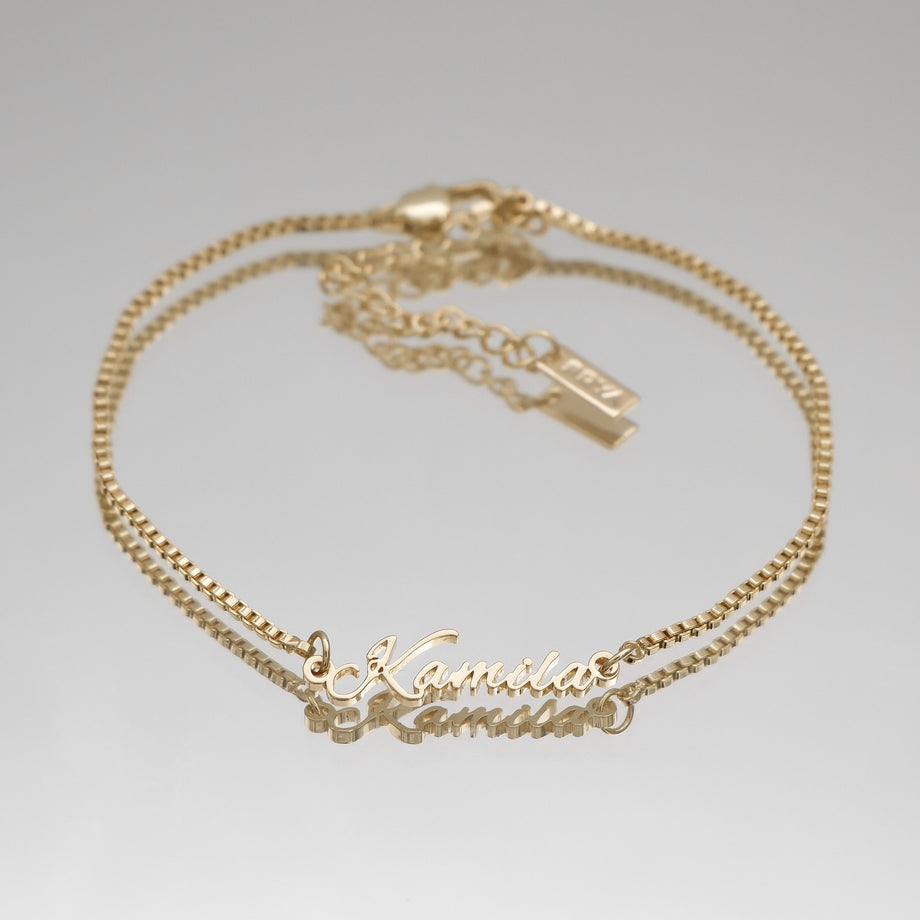 Gold custom name anklet with box chain style