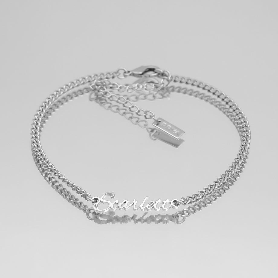 Silver custom name anklet