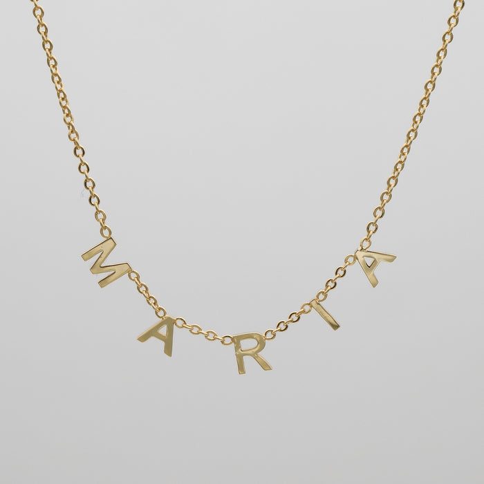 Classic suspended custom name necklace in 18k gold plated from prya