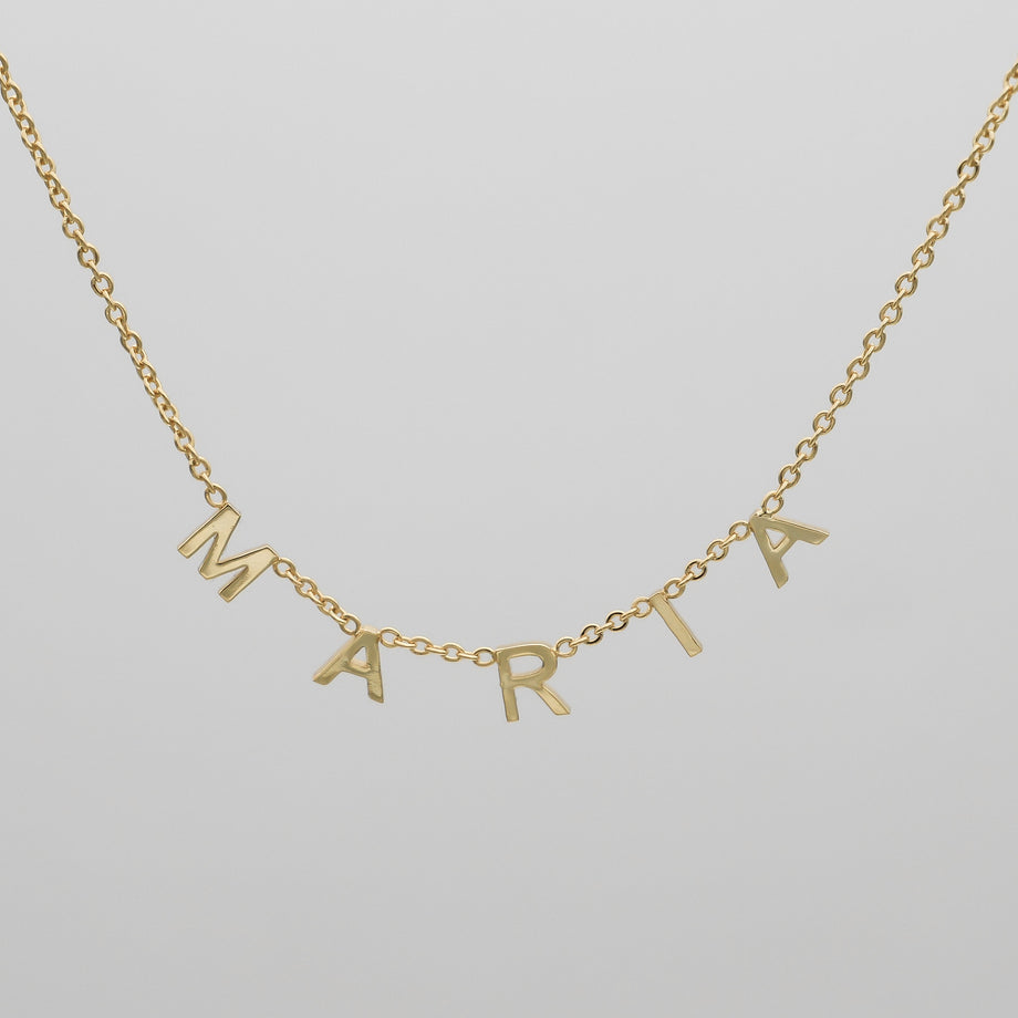 Classic suspended custom name necklace in 18k gold plated from prya