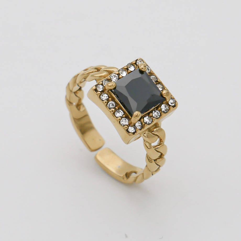 Gold Gaia Cuban encrusted Onyx Gemstone Ring by PRYA