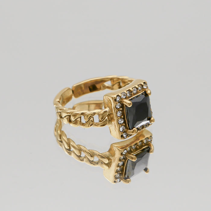 Gold Gaia Cuban encrusted Onyx Gemstone Ring by PRYA