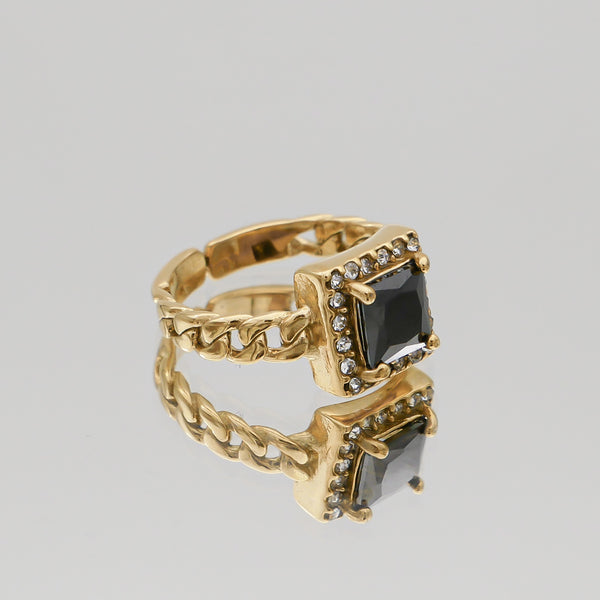 Gold Gaia Cuban encrusted Onyx Gemstone Ring by PRYA