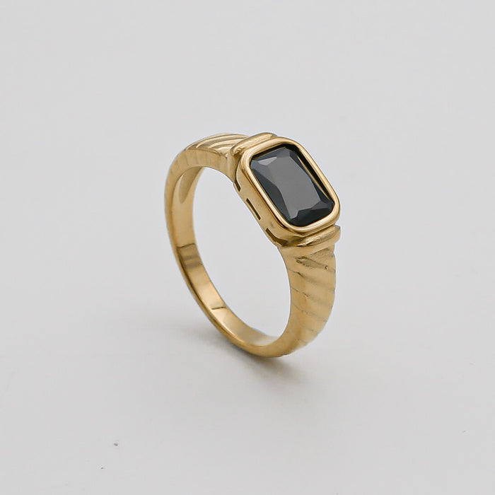 Gold Nora Onyx gemstone Ring by PRYA