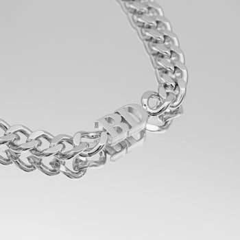 Close of Initial choker necklace in silver