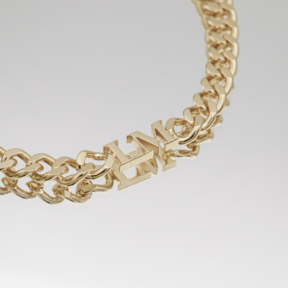 Close of Initial choker necklace in gold