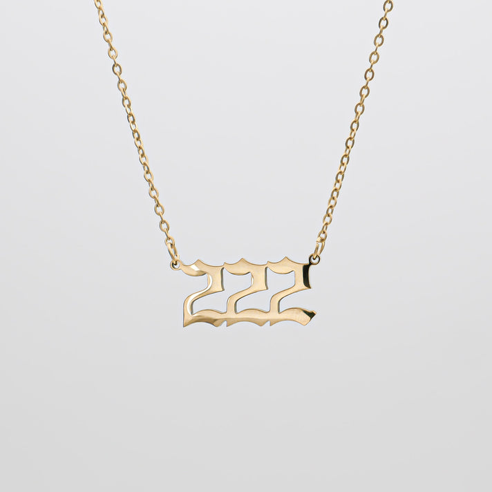 Angel Number necklace available in 18k Gold plated or silver,  number 222, by PRYA