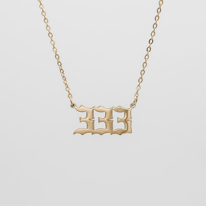 Angel Number necklace available in 18k Gold plated or silver,  number 333, by PRYA