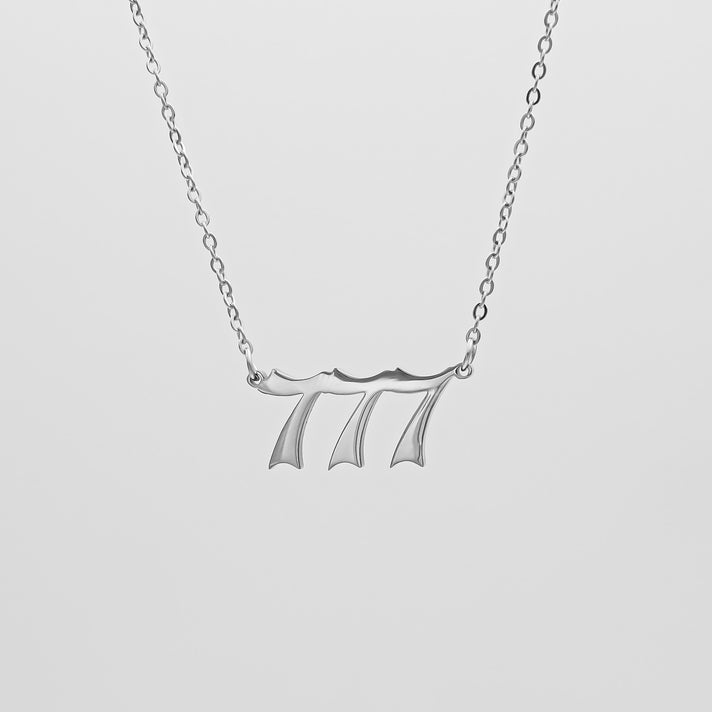 Angel Number necklace available in 18k Gold plated or silver,  number 777, by PRYA