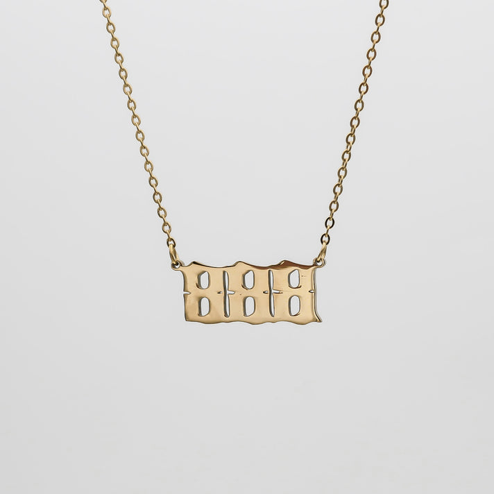 Angel Number necklace available in 18k Gold plated or silver,  number 888, by PRYA