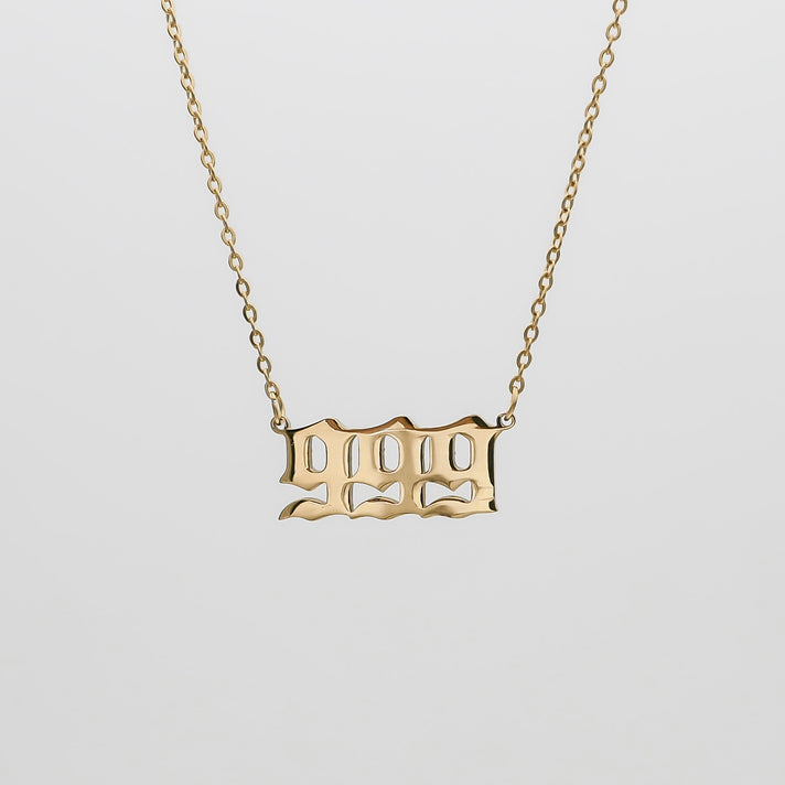 Angel Number necklace available in 18k Gold plated or silver,  number 999, by PRYA