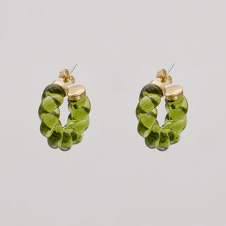 Candi hoop earrings with twisted jelly-like design in green