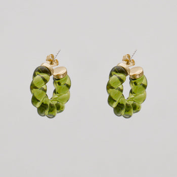 Candi hoop earrings with twisted jelly-like design in green