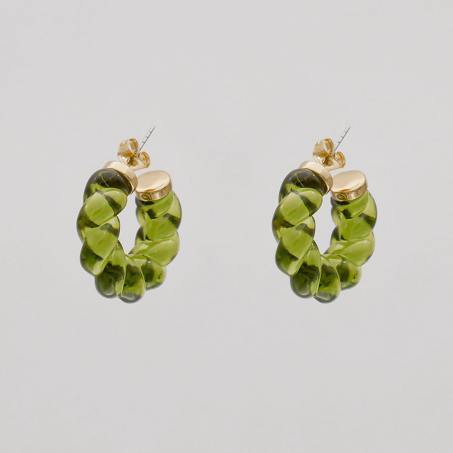 Candi hoop earrings with twisted jelly-like design in green