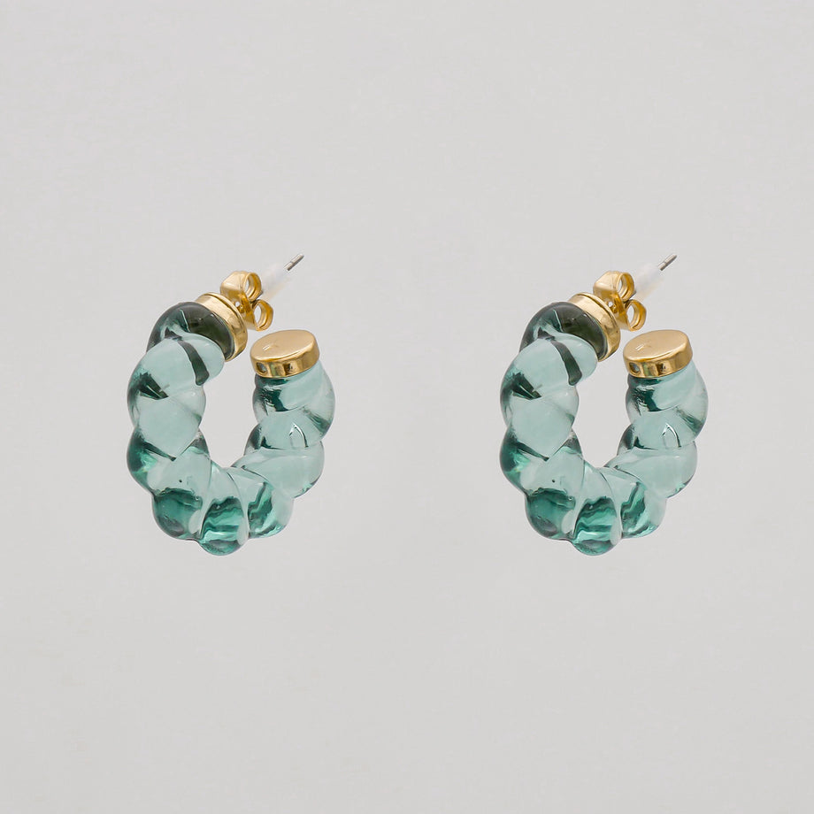 Candi hoop earrings with twisted jelly-like design in blue