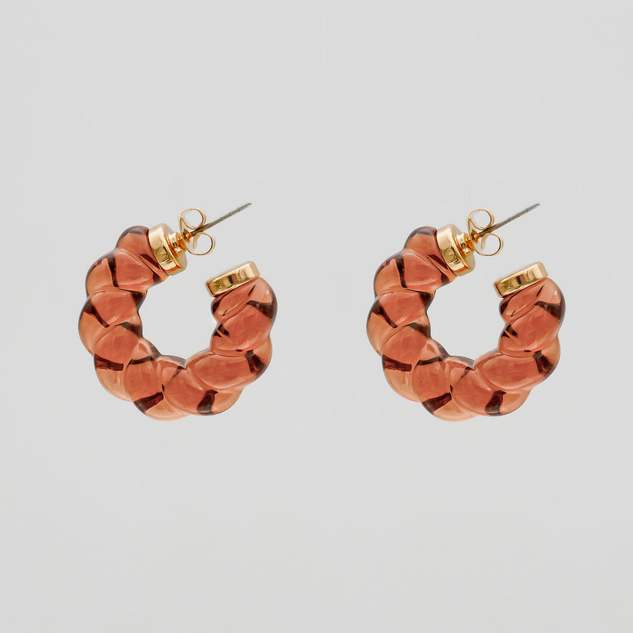 Candi hoop earrings with twisted jelly-like design in orange