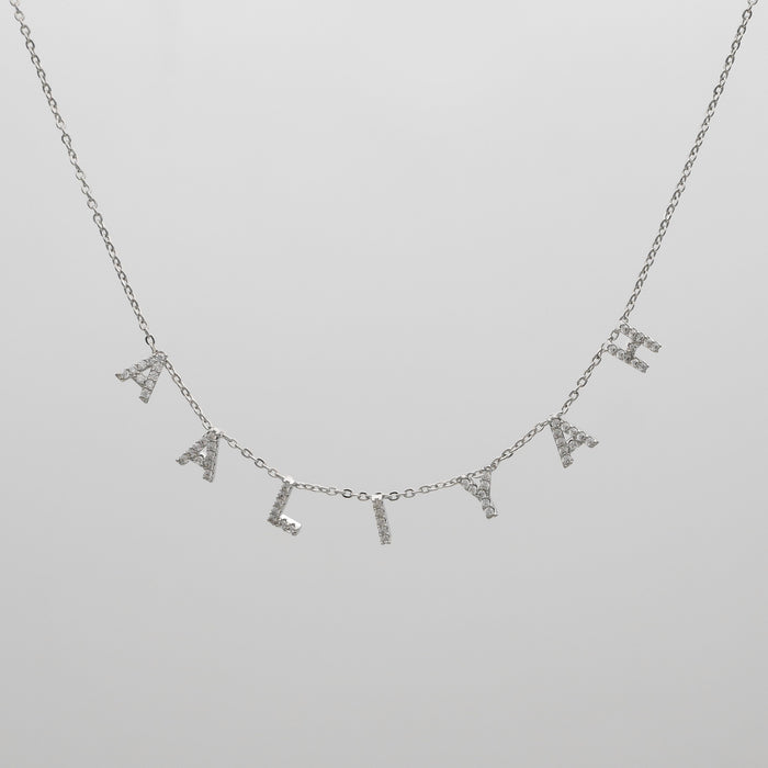 icy suspended custom name necklace in silver from prya 