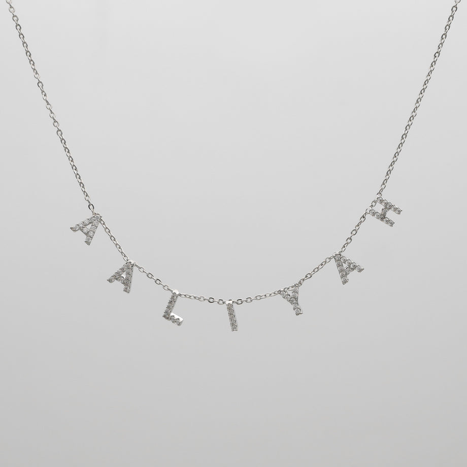 icy suspended custom name necklace in silver from prya 