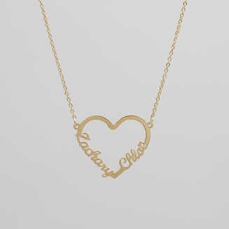 Heart Double Name Necklace, Gold (18k Plated) / 40cm | PRYA