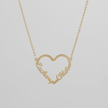 Heart Double Name Necklace, Gold (18k Plated) / 40cm | PRYA