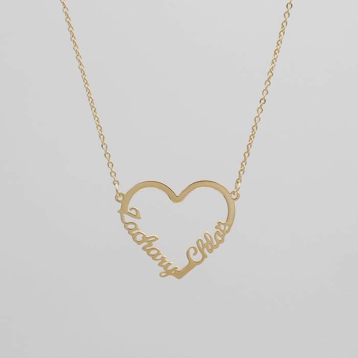 Heart Double Name Necklace, Gold (18k Plated) / 40cm | PRYA