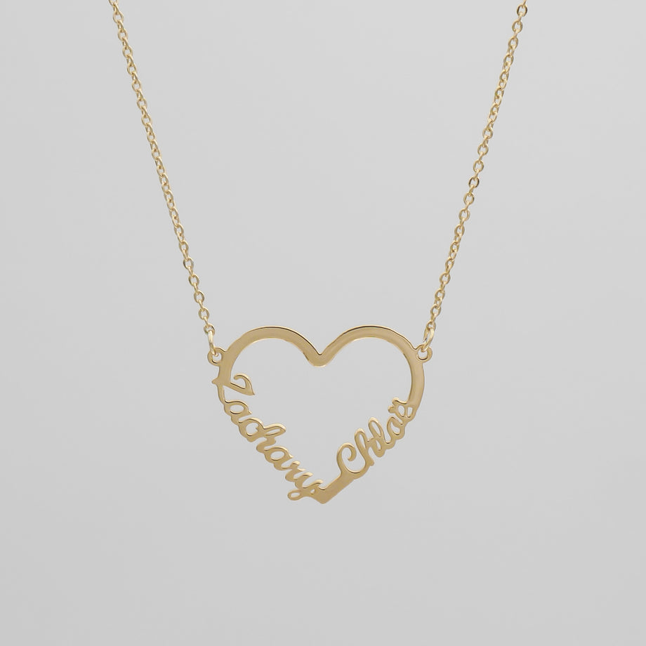 Heart Double Name Necklace, Gold (18k Plated) / 40cm | PRYA