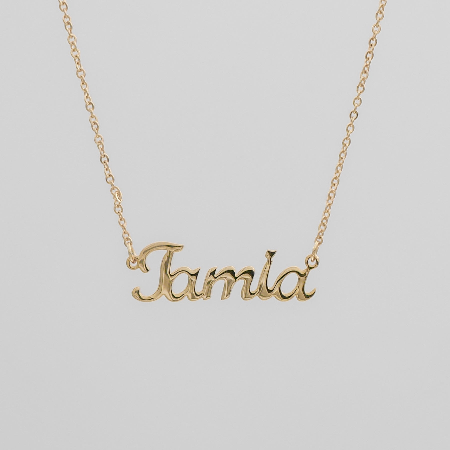 Gold custom name necklace with classic link chain
