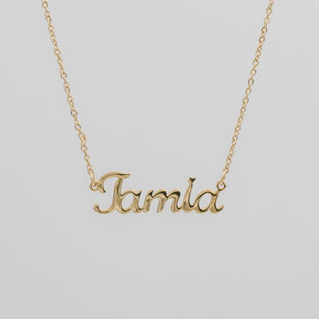 Gold custom name necklace with classic link chain