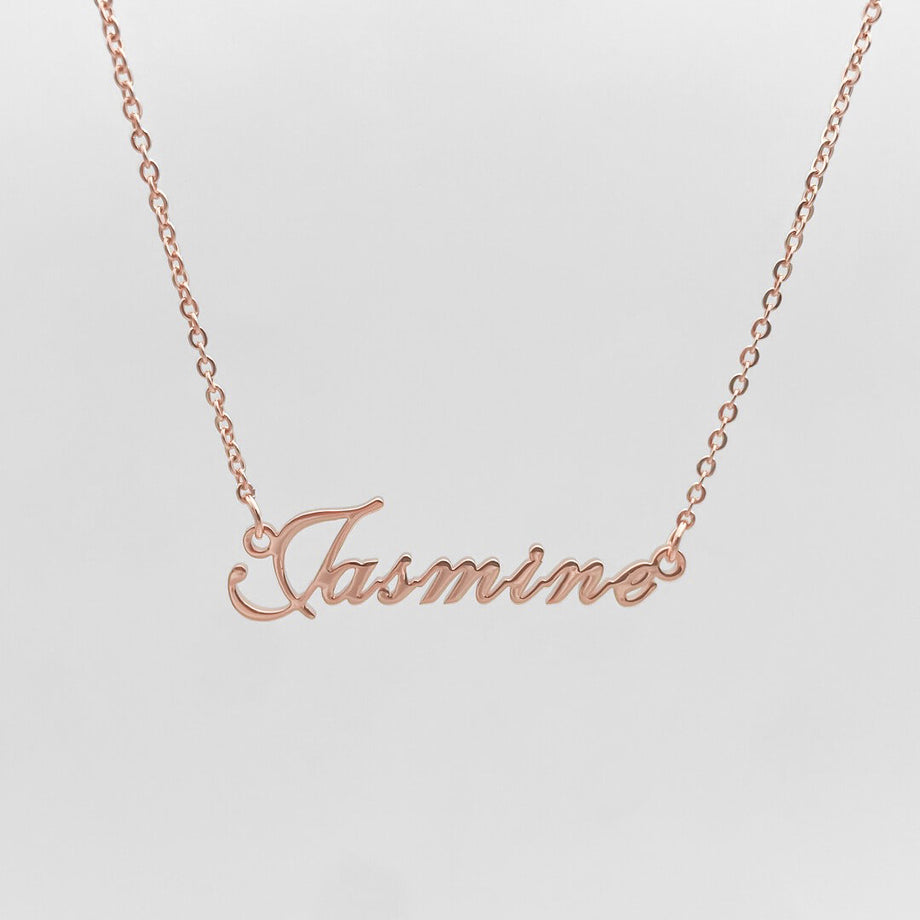 Siena Personalised name necklace in rose gold and classic link chain by PRYA Jewellery UK